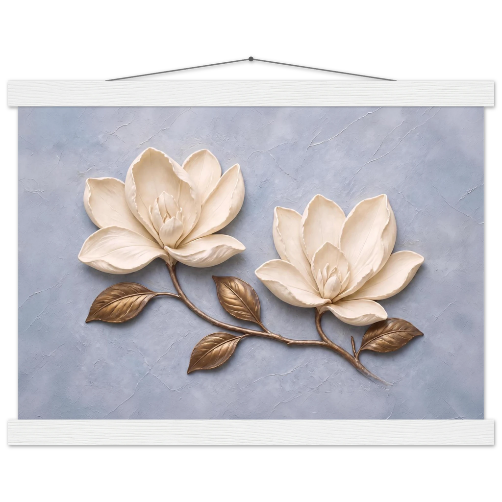Bronze Magnolia, flowers and botanical. Archival fine art poster shown framed.