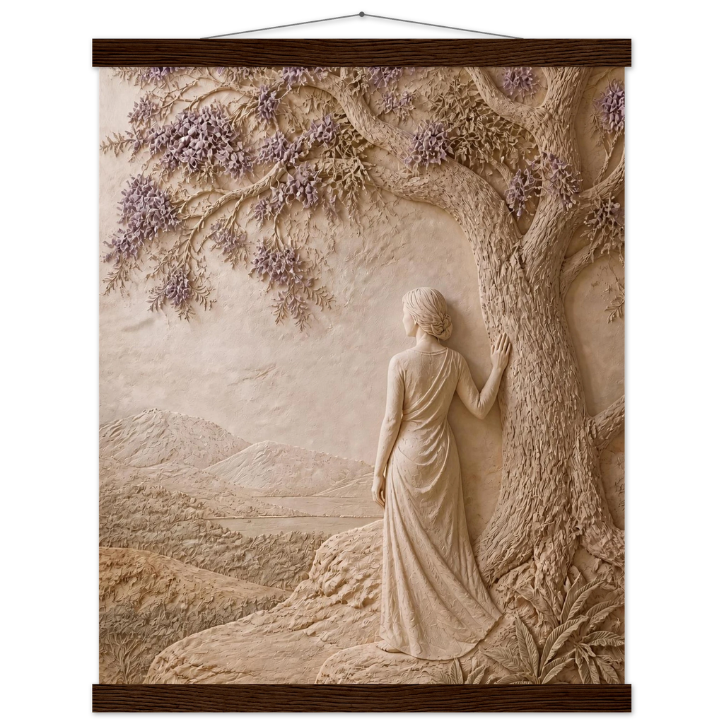 Old Friend: impasto, figure and companion tree. Museum-quality fine art poster.