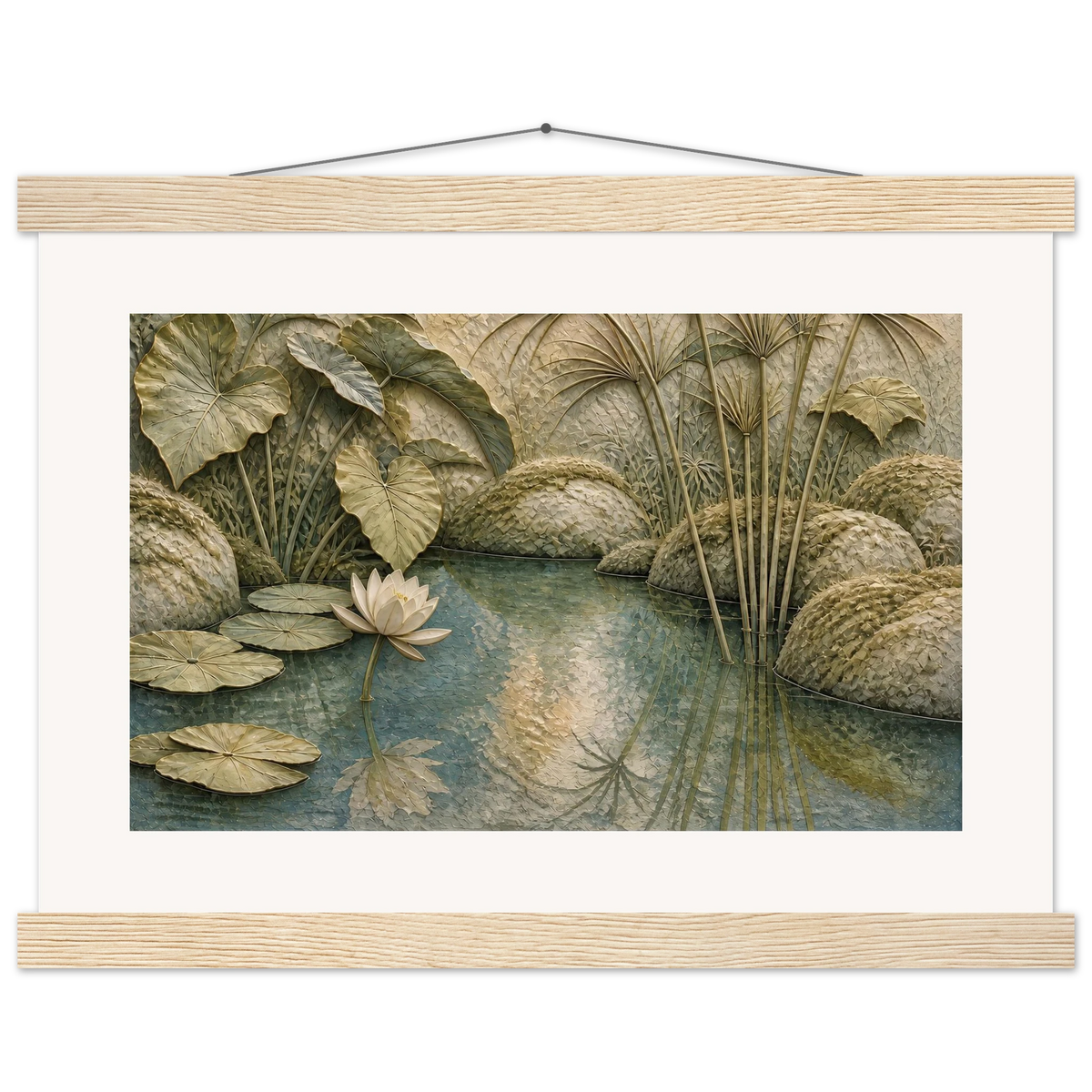 Papyrus Pond: lake, papyrus and serene greens. Fine art poster.