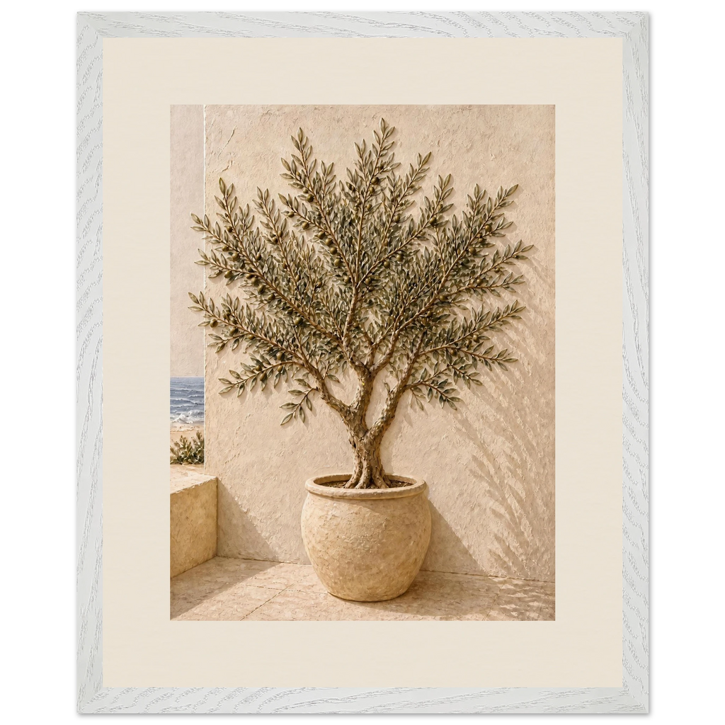 Olive Terrace: landscape and sun. Framed fine art print, alternate frame and size.