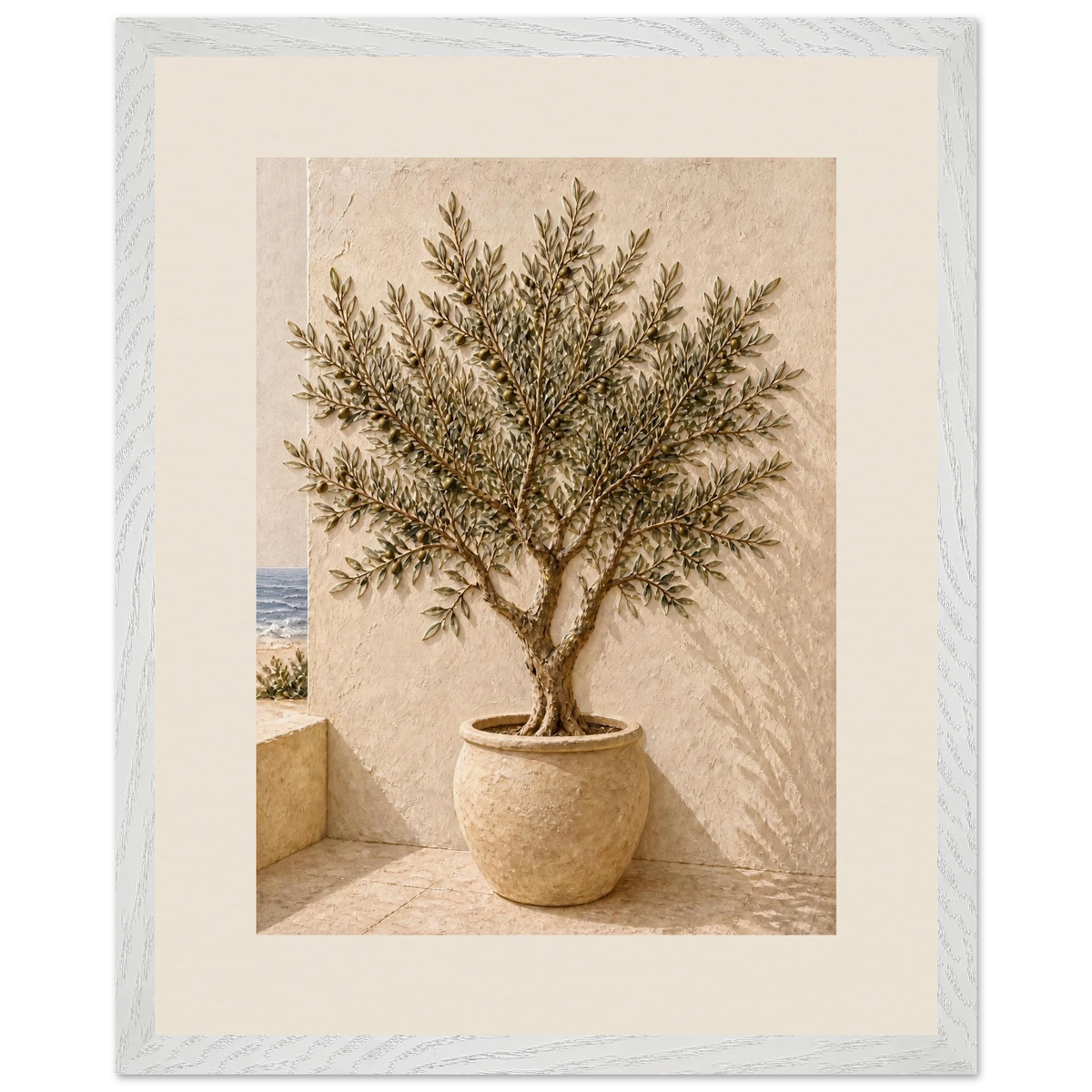 Olive Terrace: landscape and sun. Framed fine art print, alternate frame and size.