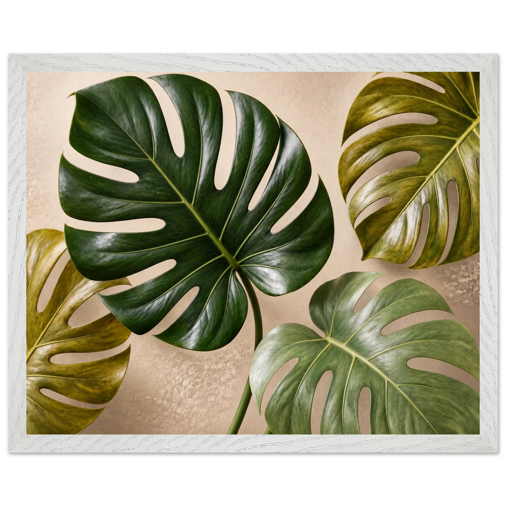 Four Greens: leaves, vivid green and impasto. Framed fine art print, alternate frame and size.