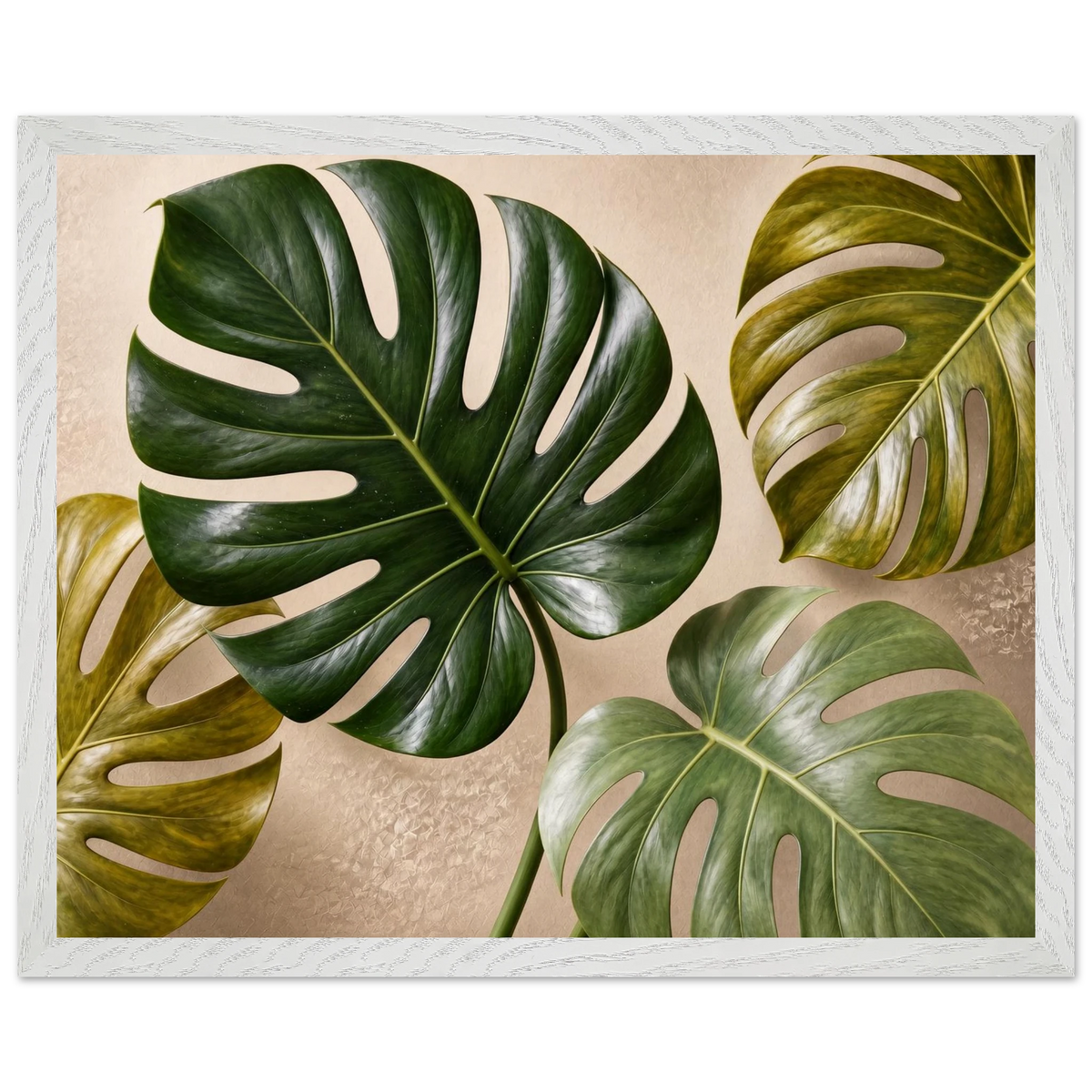 Four Greens: leaves, vivid green and impasto. Framed fine art print, alternate frame and size.