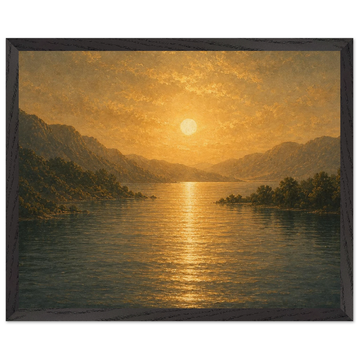 Golden Reflection: lake, sunset and mountains. Framed fine art print by The Light Stays.