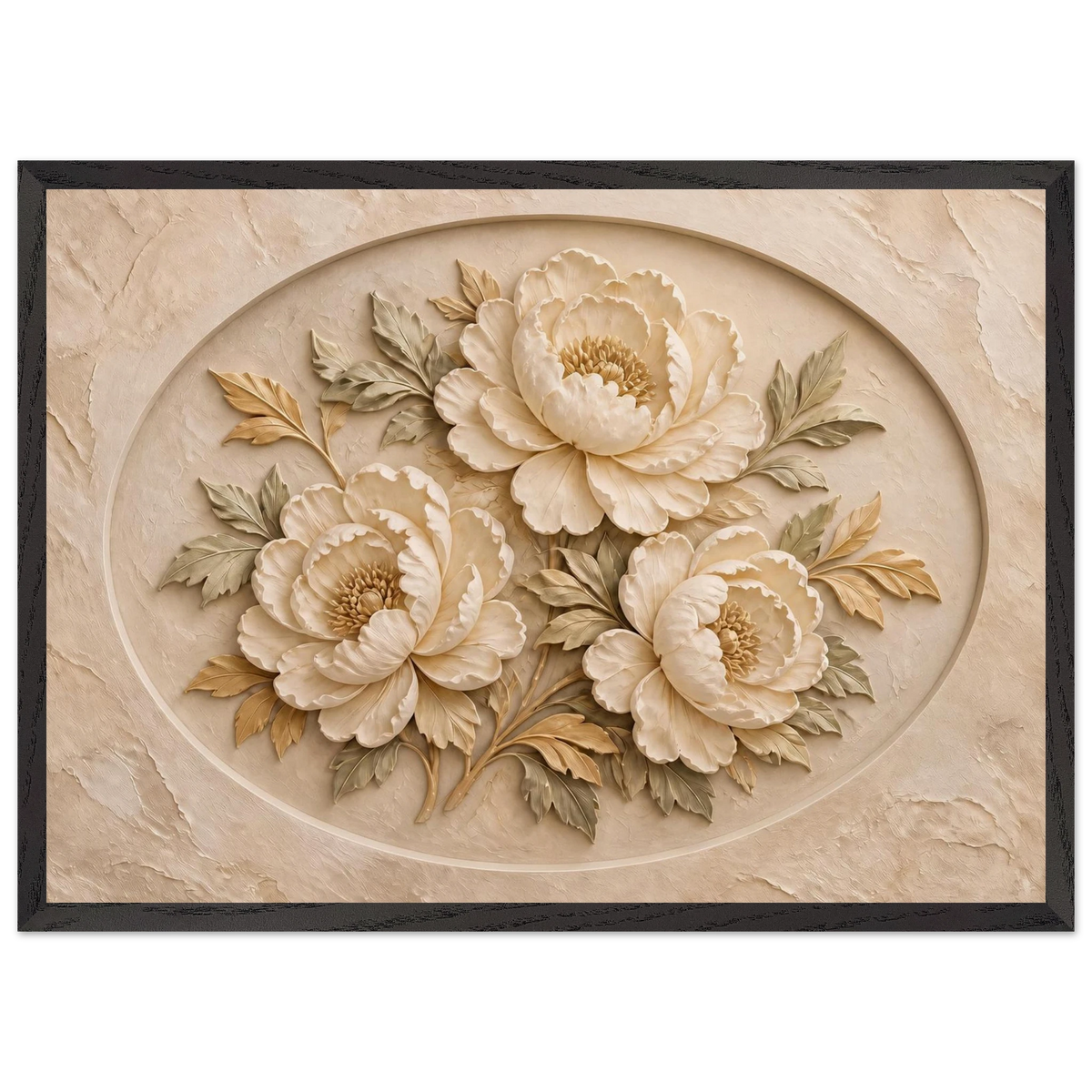 Peonies in Stone: flowers and botanical. Framed fine art print, alternate frame and size.