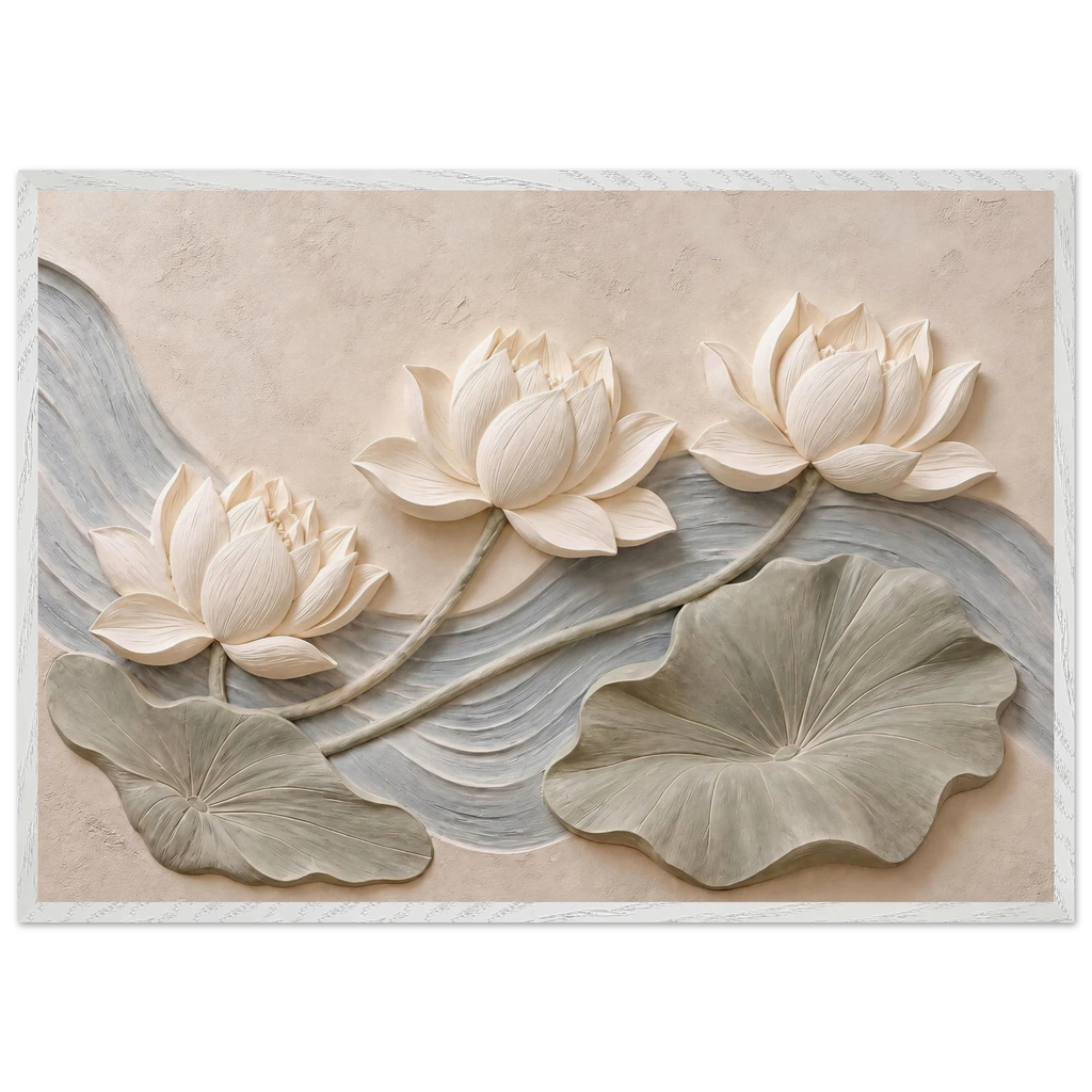 Lotus Current: flowers and botanical. Framed fine art print, alternate frame and size.