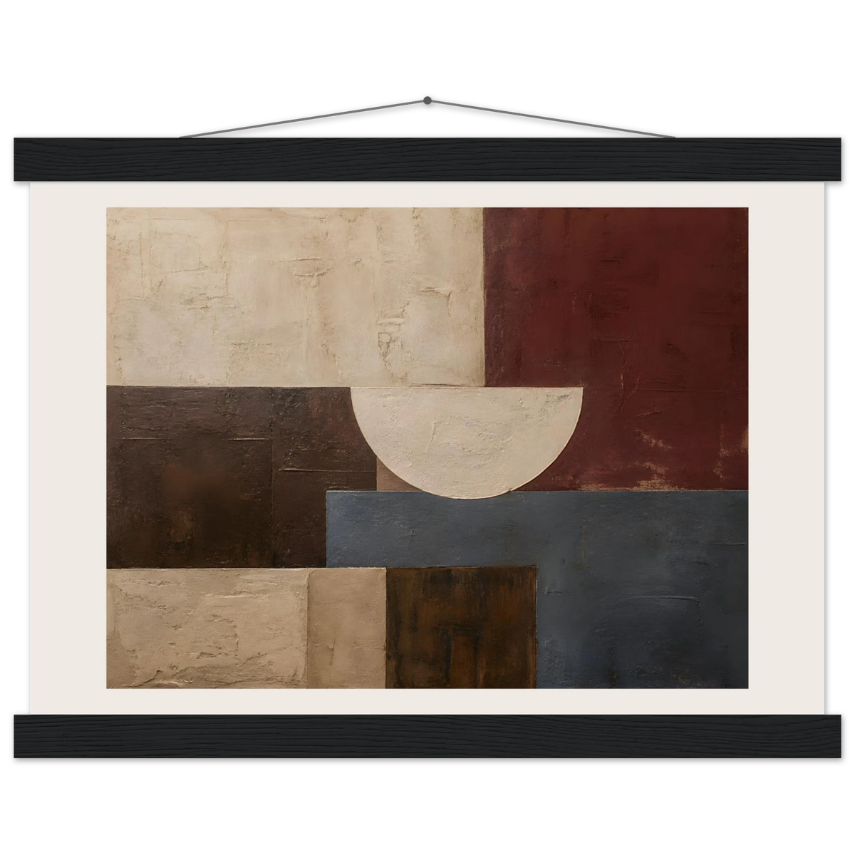 Ruby Blocks: geometric abstract, red and texture. Fine art poster with wooden hanger by The Light Stays.