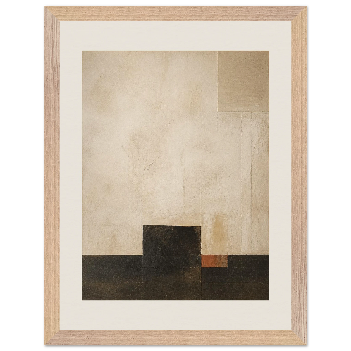 Limewash Triptych, Panel I of III: abstract, mineral texture and neutral tones. Framed fine art print by The Light Stays.