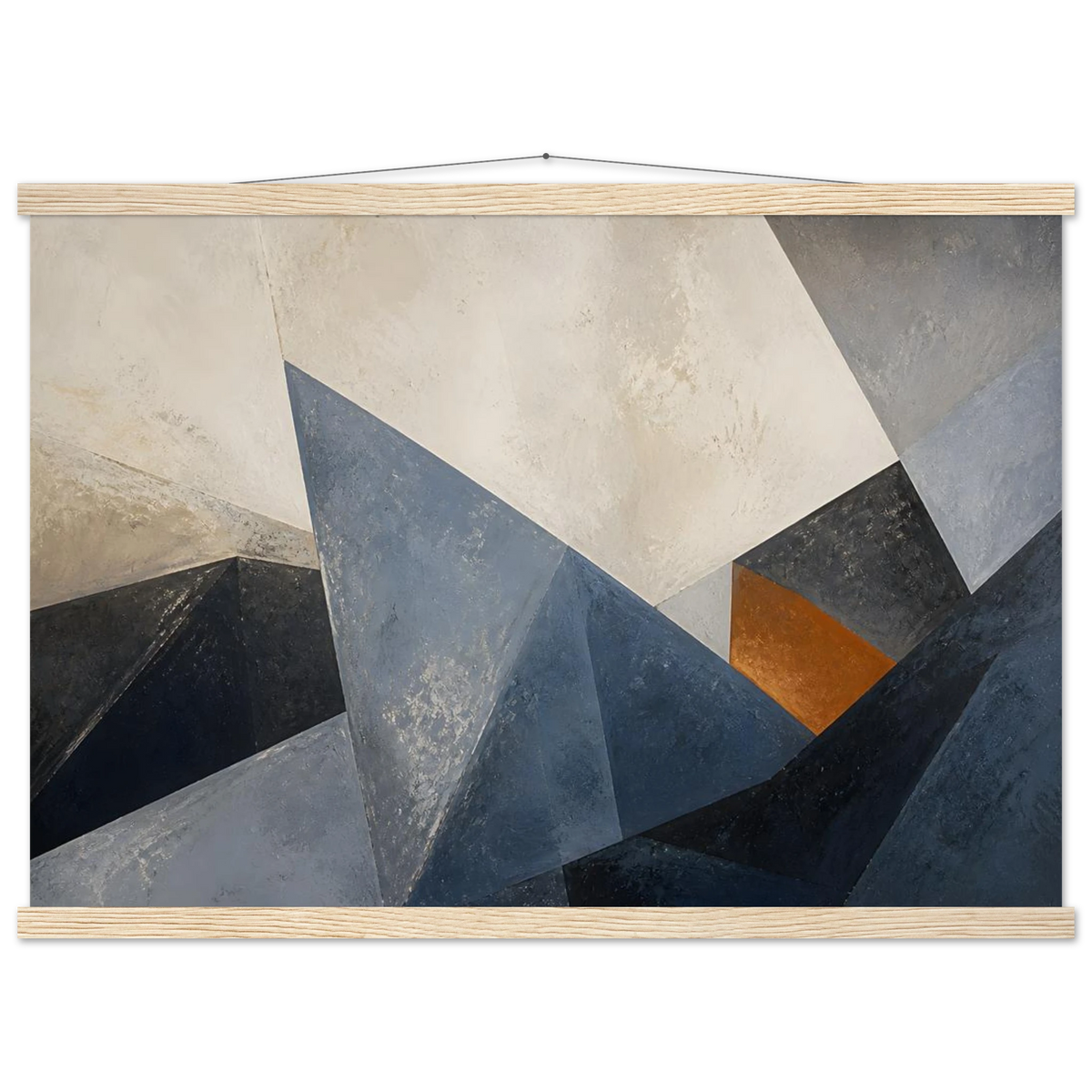Slate Folds, abstract, mineral blue and texture. Archival fine art poster shown framed.