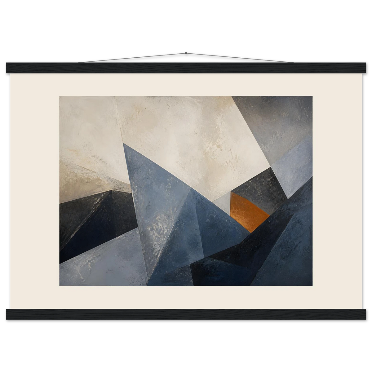 Slate Folds: abstract, mineral blue and texture. Fine art poster with wooden hanger by The Light Stays.