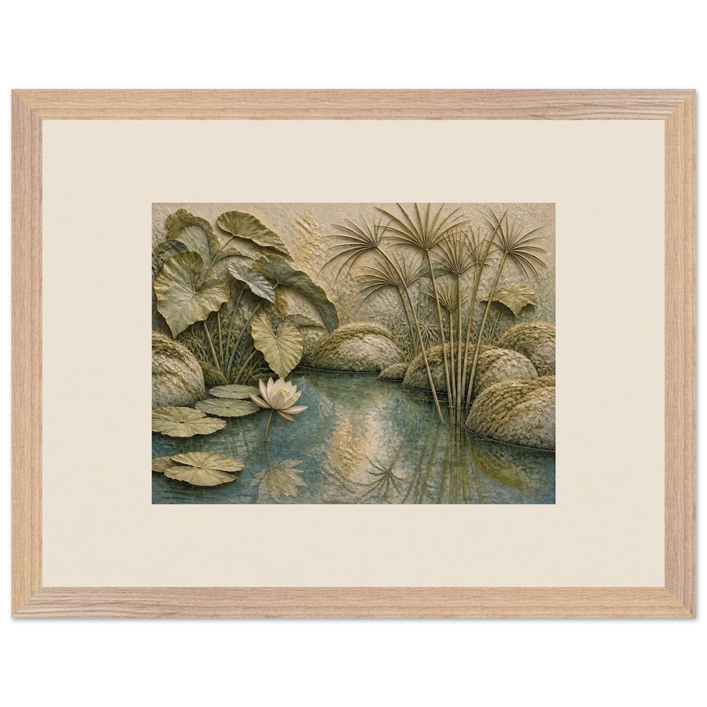 Papyrus Pond, lake, papyrus and serene greens. Archival framed fine art print shown framed.