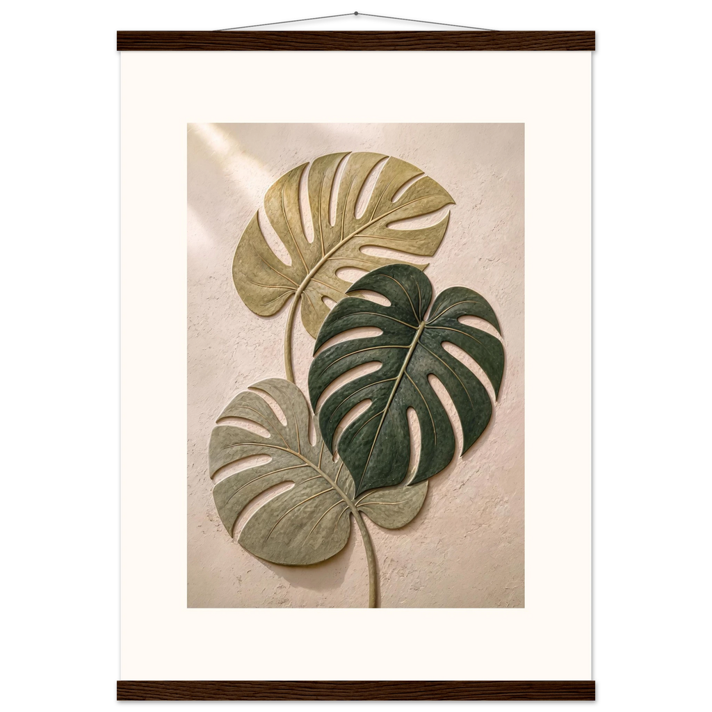Stone Monstera: botanical and nature. Fine art poster, alternate frame and size.