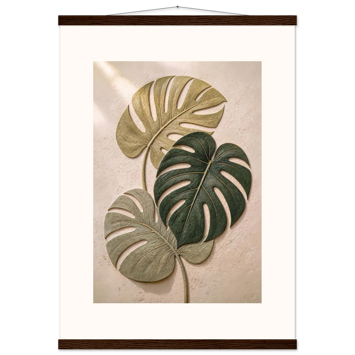 Stone Monstera: botanical and nature. Fine art poster, alternate frame and size.