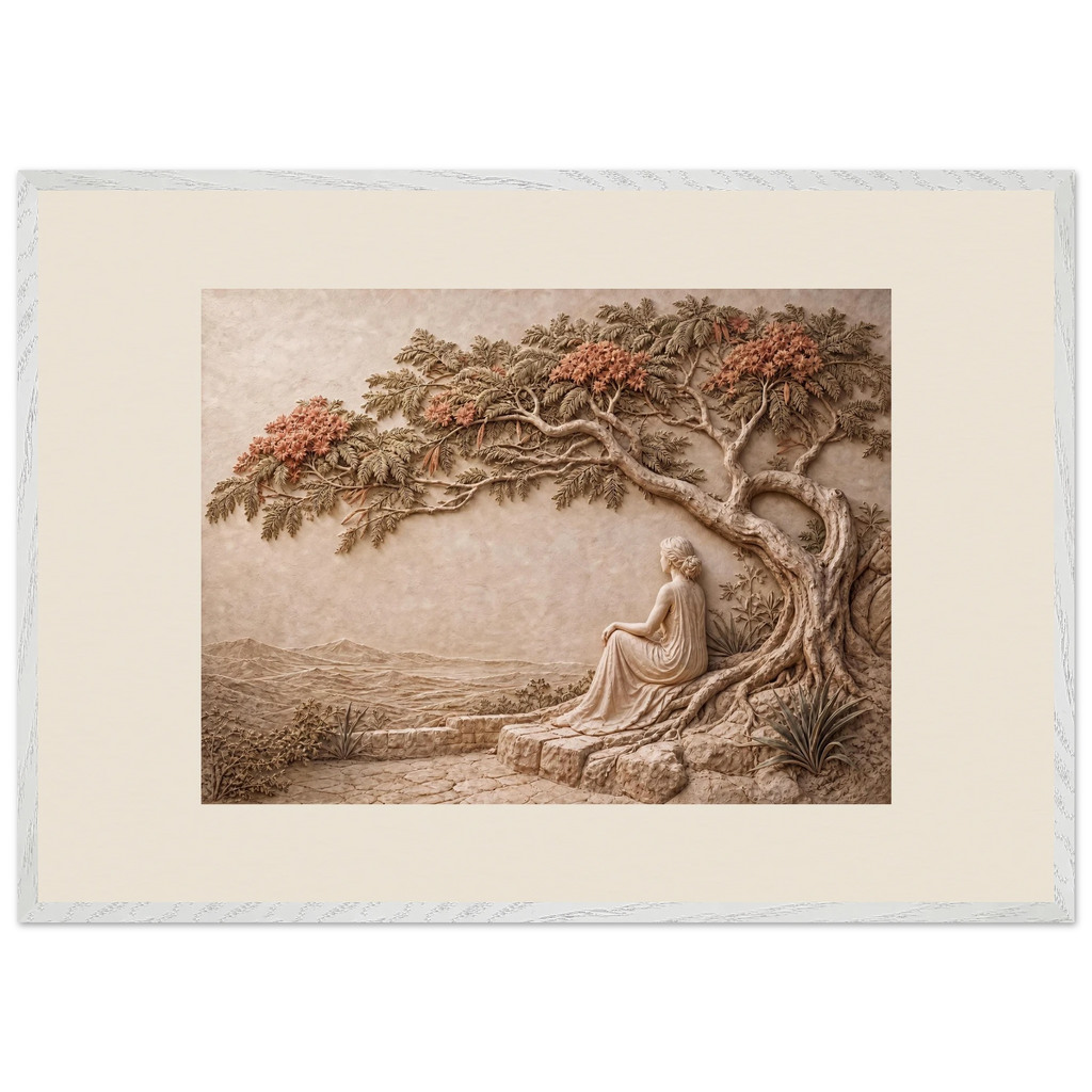 Under the Blossoms: impasto, figure and blossoming canopy. Museum-quality framed fine art print.