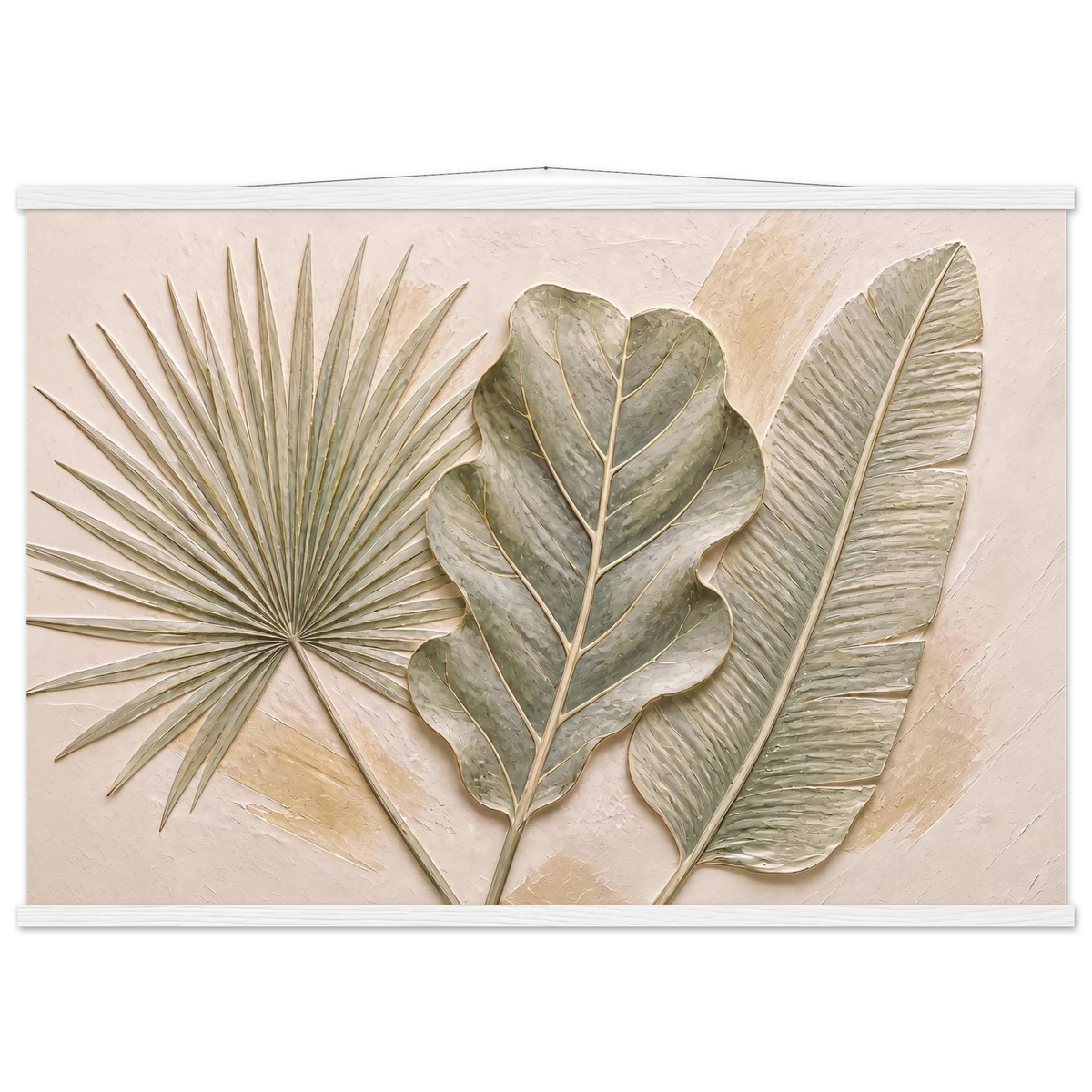 Three Leaves: botanical and nature. Fine art poster, alternate frame and size.