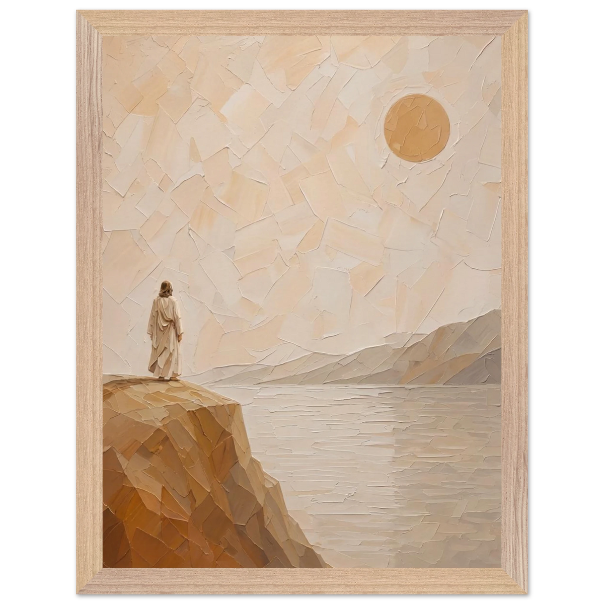 Salt Shore: jesus, cliff and sea. Framed fine art print by The Light Stays.