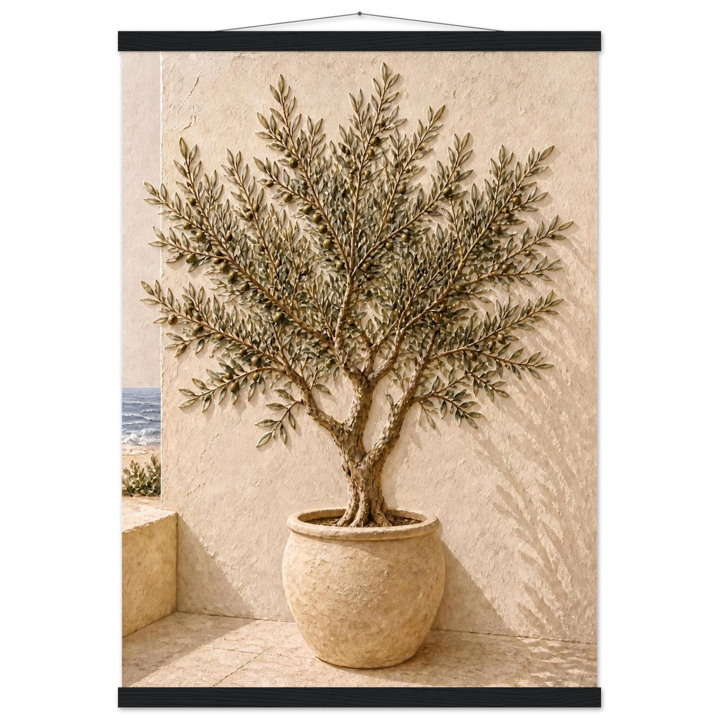 Olive Terrace: landscape and sun. Fine art poster, alternate frame and size.