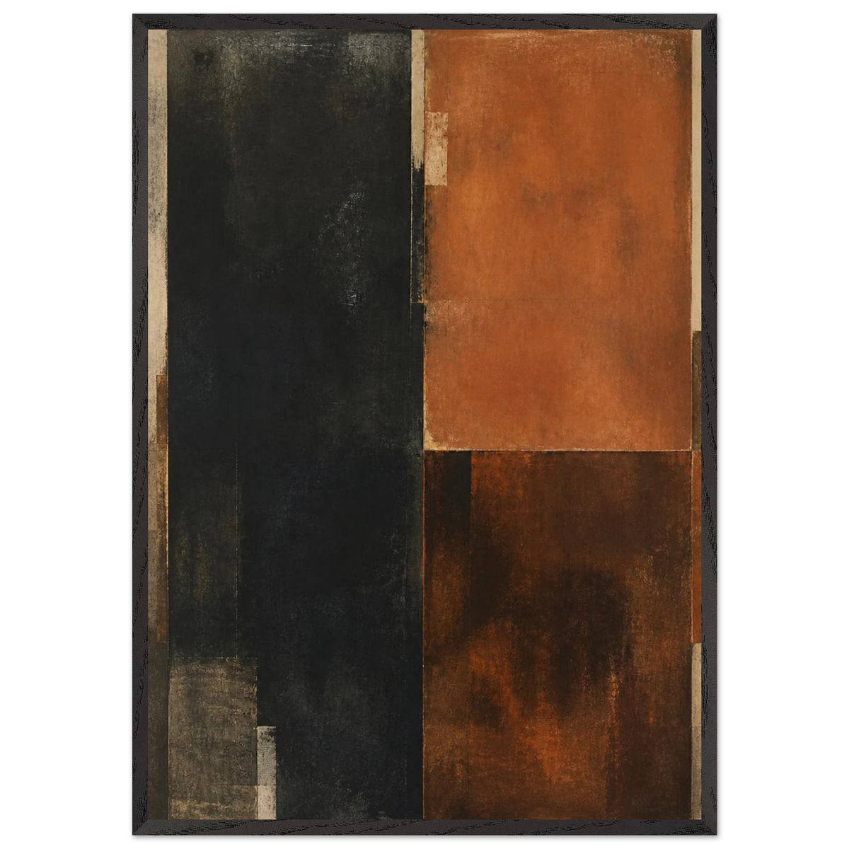 Earth and Charcoal Diptych, Panel I of II: abstract, geometry and mineral palette. Framed fine art print by The Light Stays.