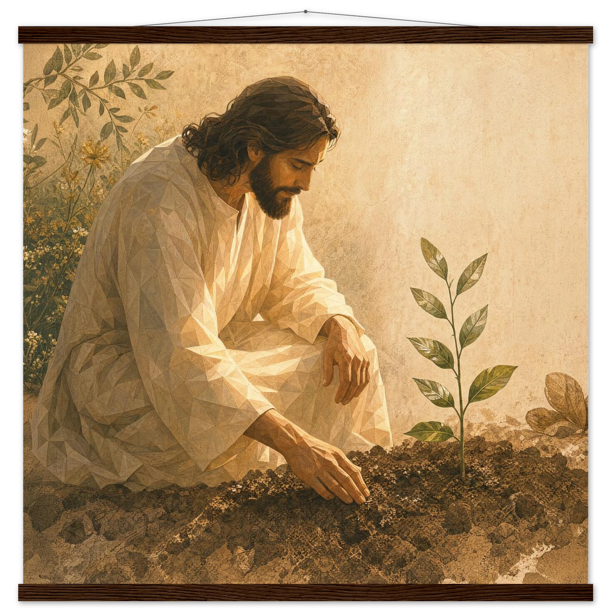 Mist Chrysanthemum, flowers and botanical. Archival fine art poster shown framed.