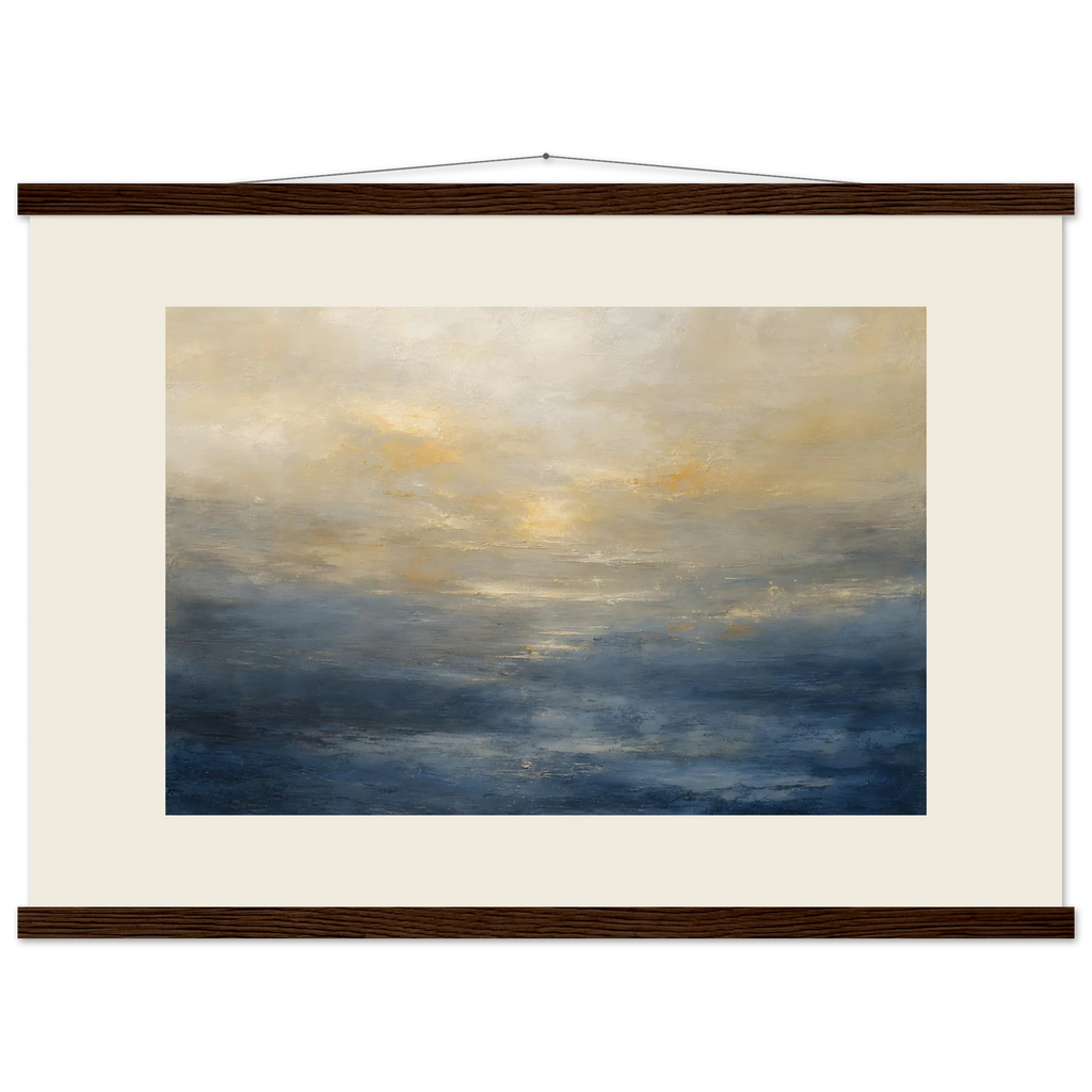 Golden Sea Mist, sea and coastal landscape. Archival fine art poster shown framed.