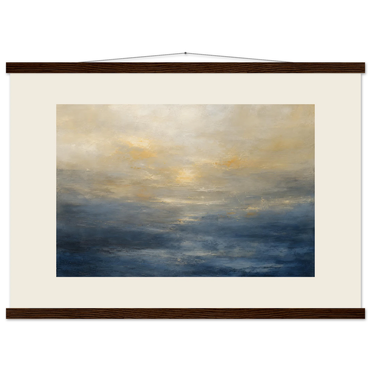 Golden Sea Mist, sea and coastal landscape. Archival fine art poster shown framed.