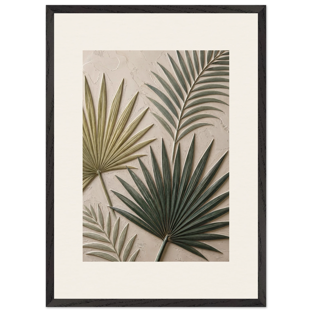 Carved Fronds, impasto, leaves and sand tones. Archival framed fine art print shown framed.