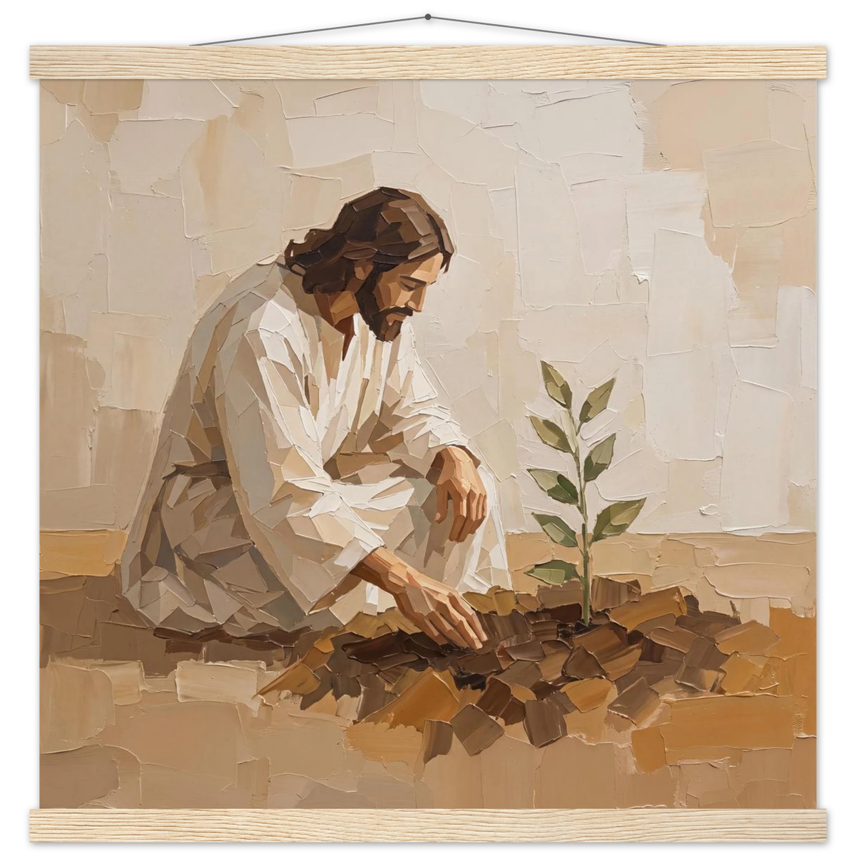 First Seeds: jesus, faith and botanical. Fine art poster with wooden hanger by The Light Stays.