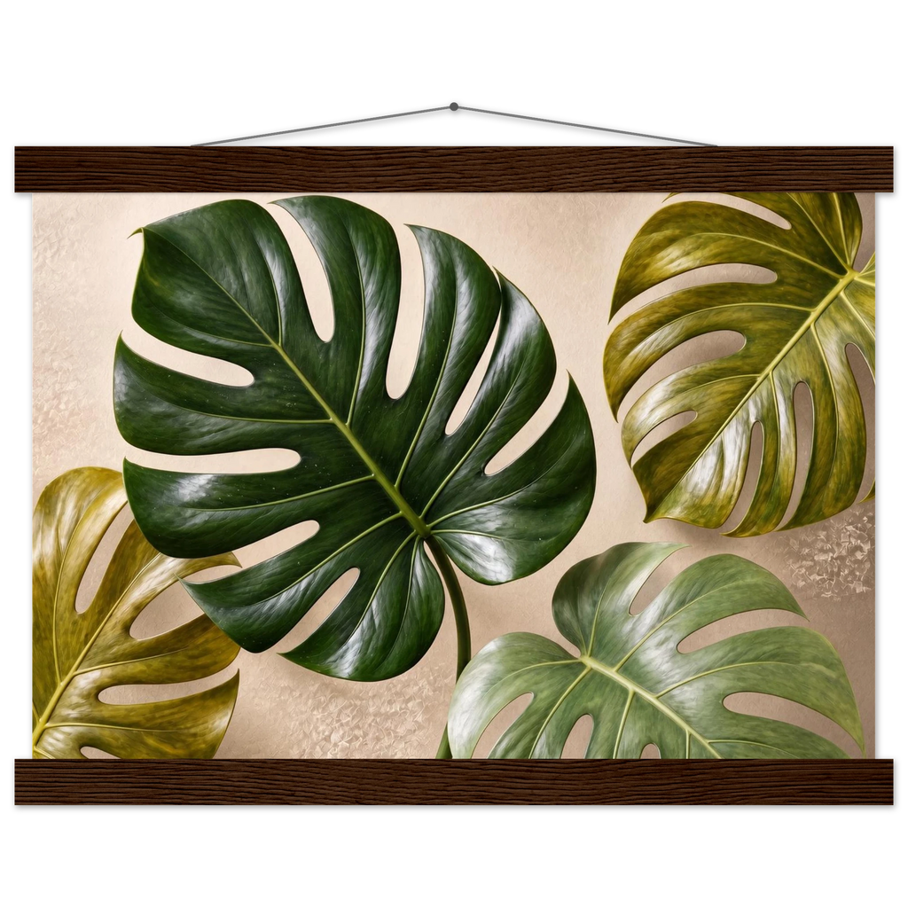 Four Greens: leaves, vivid green and impasto. Fine art poster by The Light Stays.