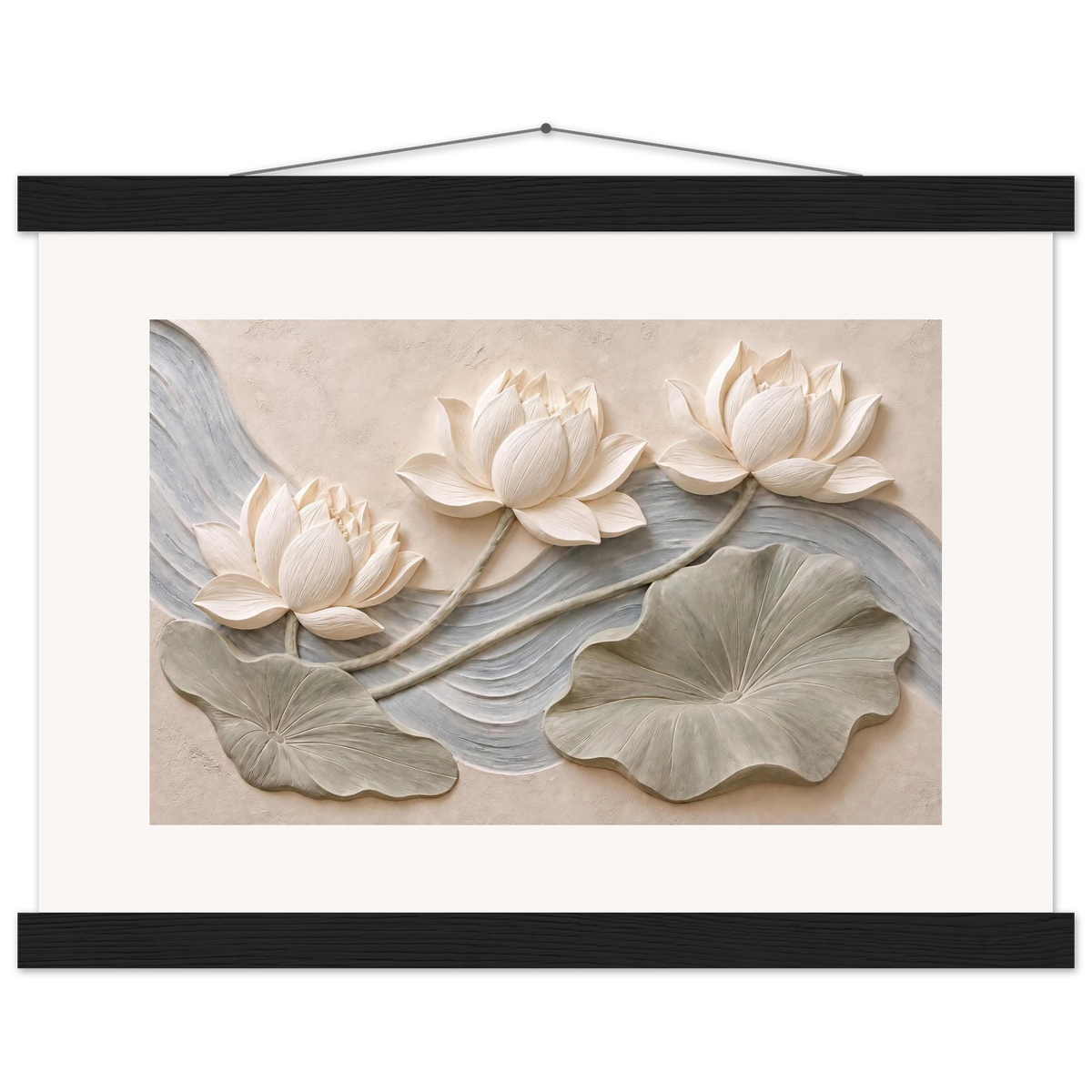 Lotus Current: flowers and botanical. Fine art poster, alternate frame and size.