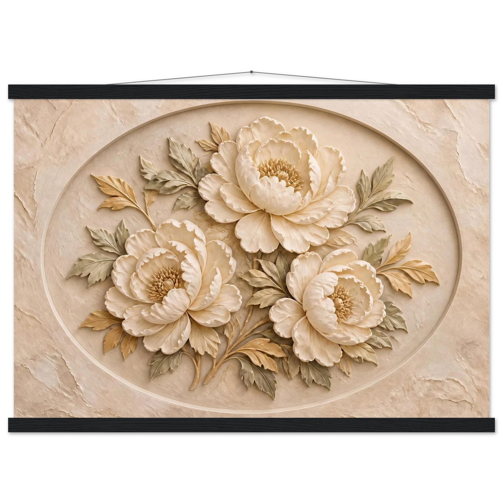 Peonies in Stone: flowers and botanical. Fine art poster, alternate frame and size.