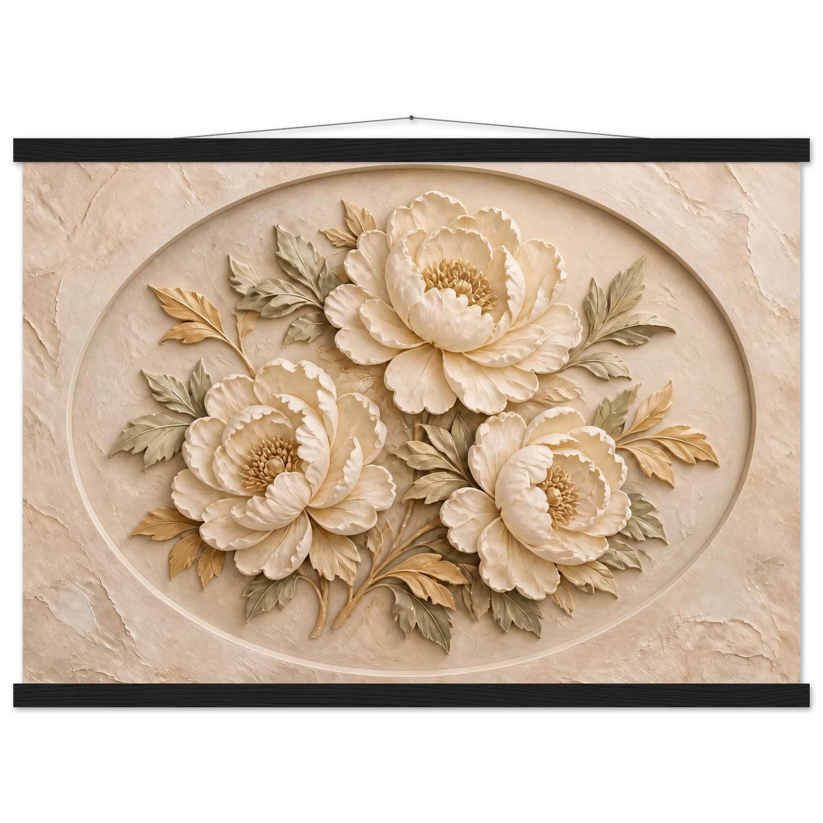 Peonies in Stone: flowers and botanical. Fine art poster, alternate frame and size.