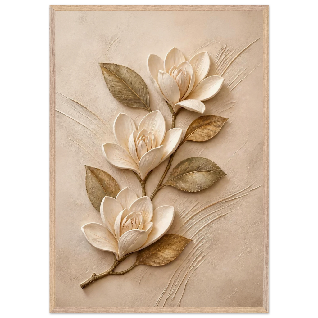Magnolia Ascent, flowers and botanical. Archival framed fine art print shown framed.