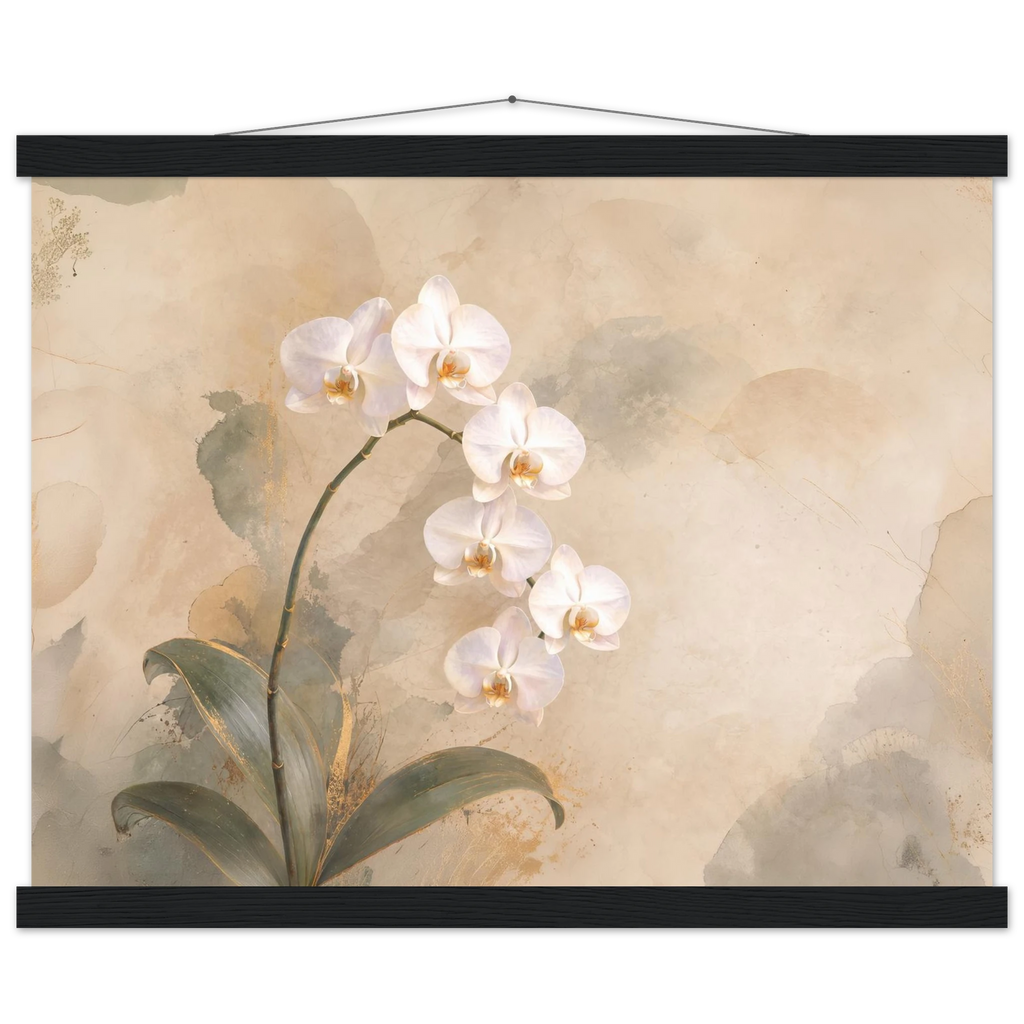 Orquídea Acesa, pôster floral com suporte de madeira da The Light Stays.