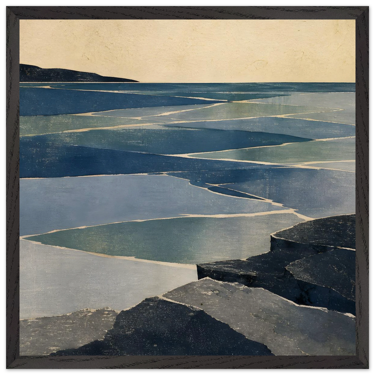Indigo Tide: coastal landscape, jade water and japandi. Framed fine art print by The Light Stays.