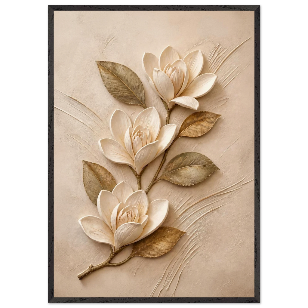 Magnolia Ascent: flowers and botanical. Museum-quality framed fine art print.