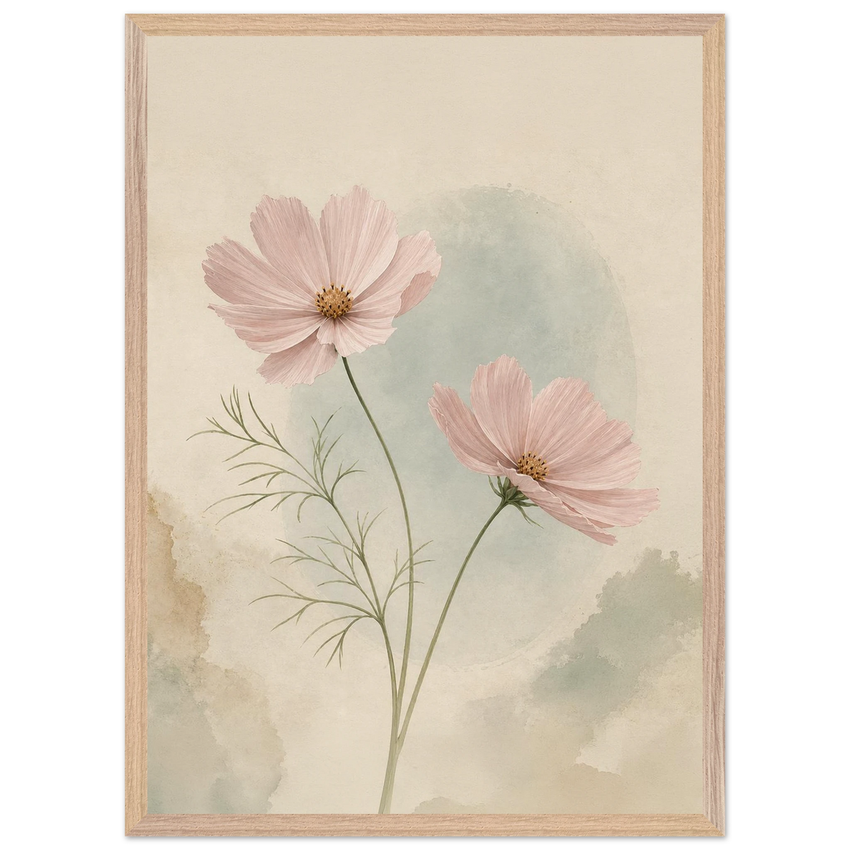 Cosmos Unison: flowers, blush and celadon. Framed fine art print by The Light Stays.