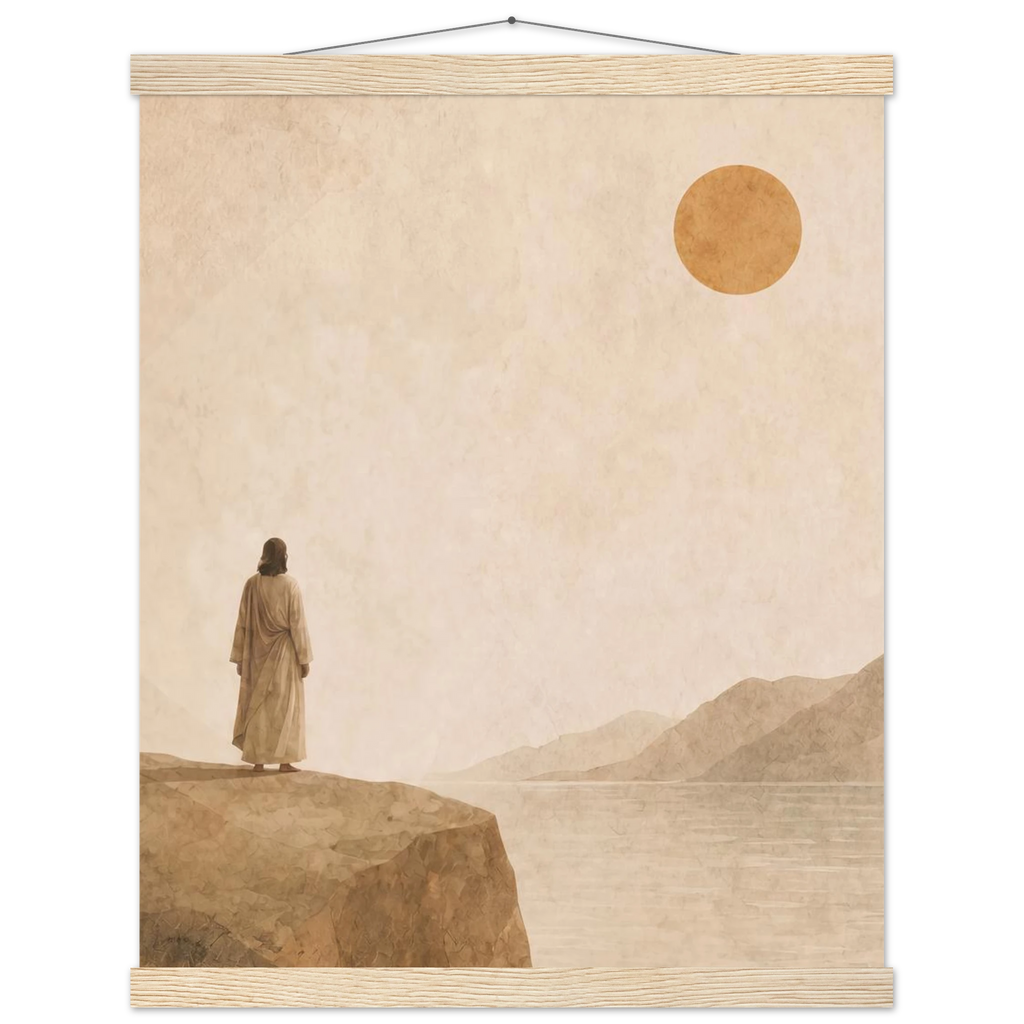 Pôster Salt Shore com suporte de madeira, Jesus junto à praia entre falésia e água