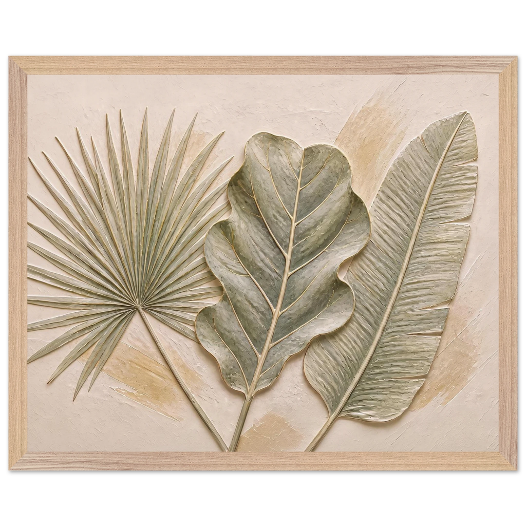 Three Leaves: botanical and nature. Framed fine art print, alternate frame and size.