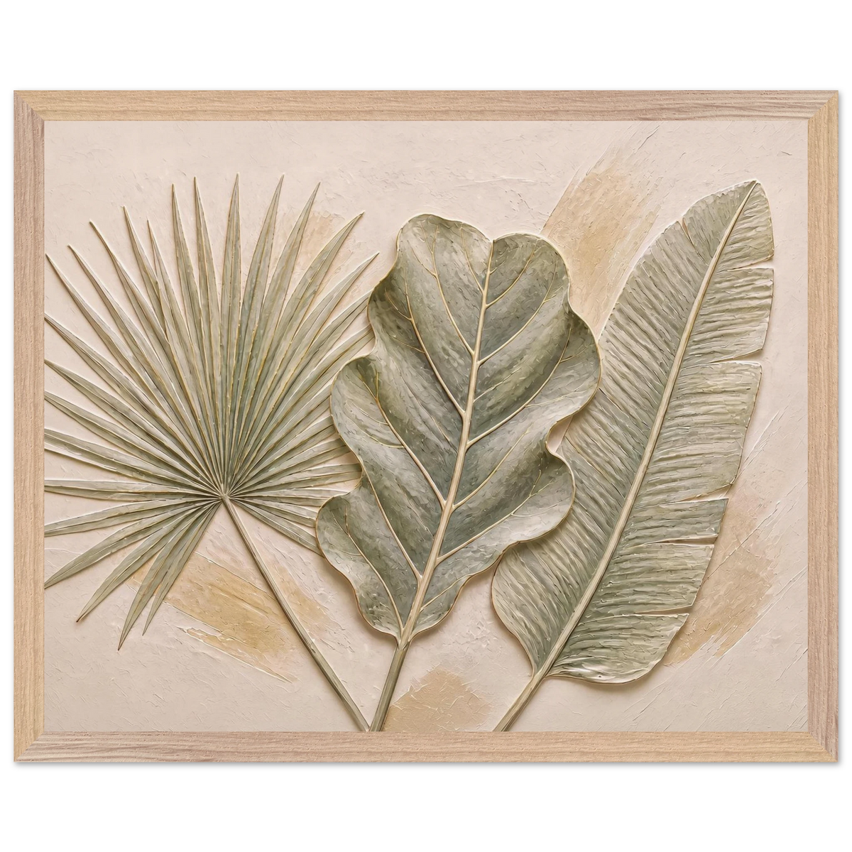 Three Leaves: botanical and nature. Framed fine art print, alternate frame and size.