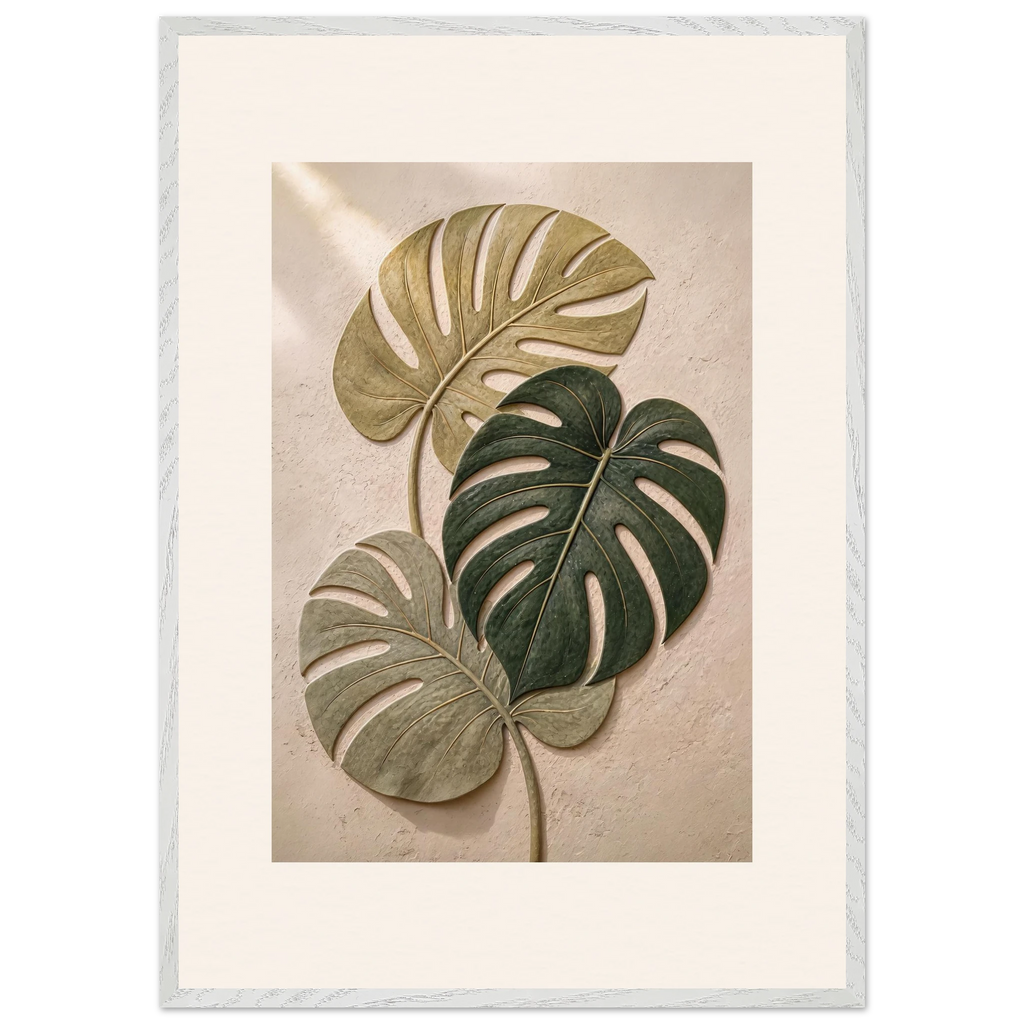 Stone Monstera: botanical and nature. Museum-quality framed fine art print.