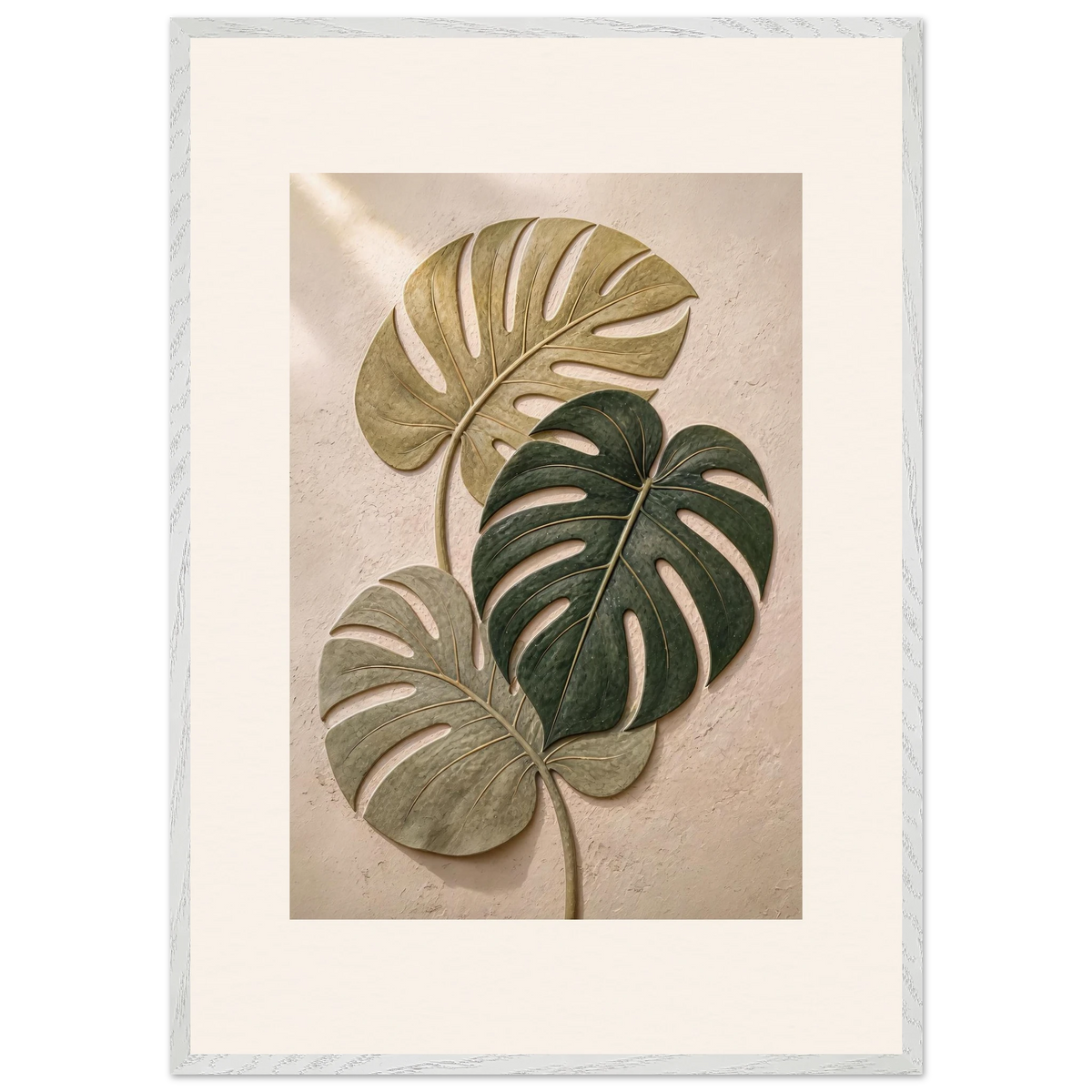 Stone Monstera: botanical and nature. Museum-quality framed fine art print.