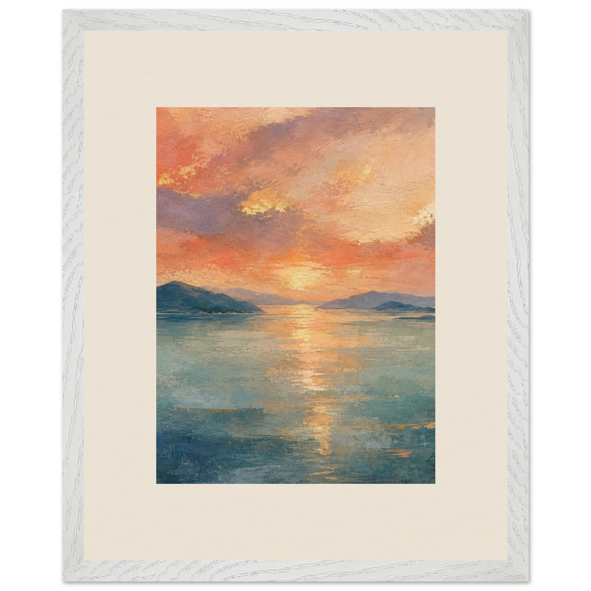 Setouchi Peach Dawn: riviera and japandi. Framed fine art print by The Light Stays.