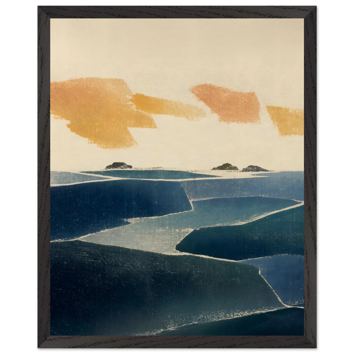Amber and Indigo: abstract, coastline and color field. Framed fine art print by The Light Stays.