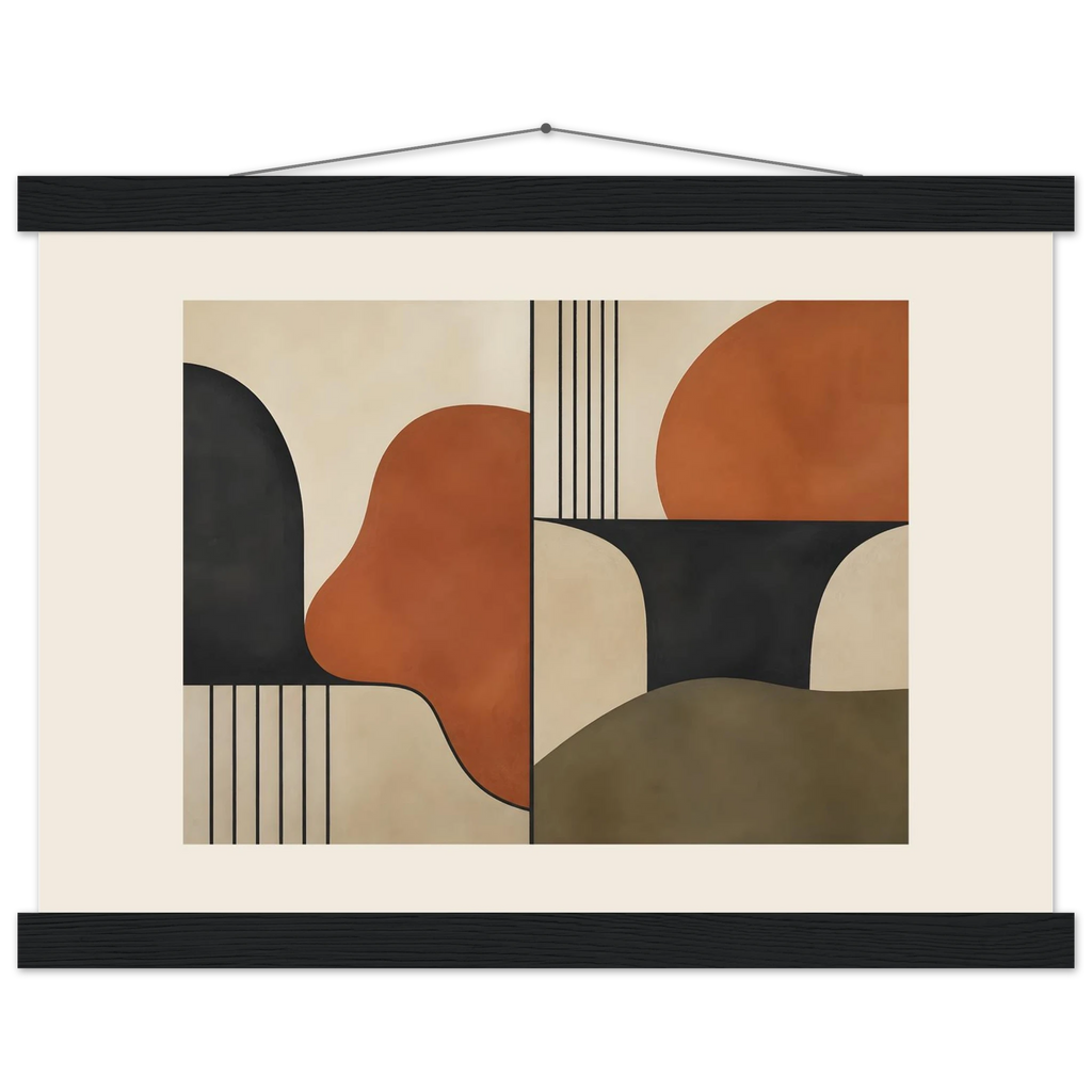 Compass and Clay: geometric abstract, clay and curves. Fine art poster, alternate frame and size.