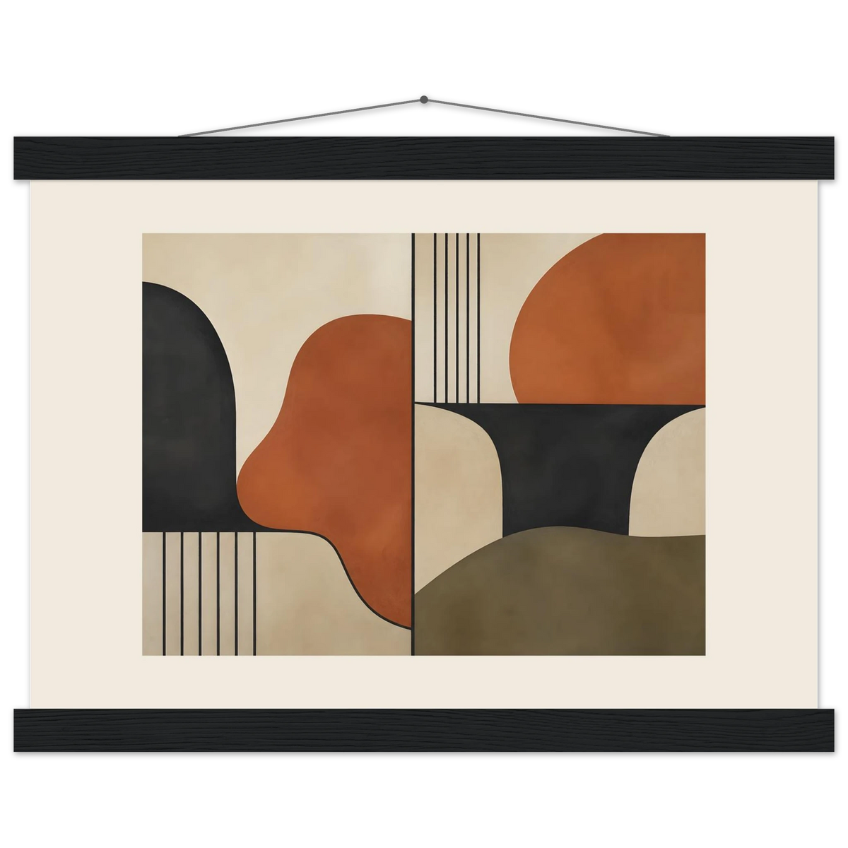 Compass and Clay: geometric abstract, clay and curves. Fine art poster, alternate frame and size.