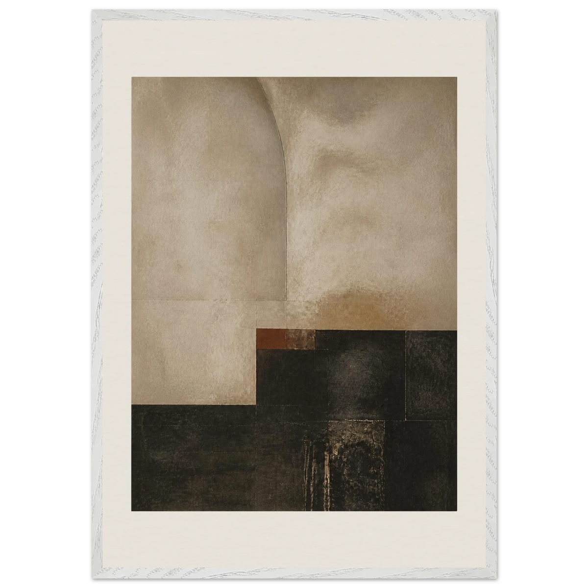 Limewash Triptych, Panel III of III, abstract, mineral texture and neutral tones. Archival framed fine art print shown framed.