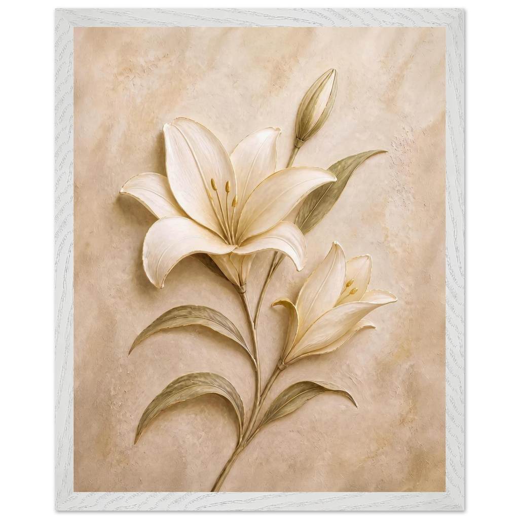 Alabaster Lily: flowers and botanical. Framed fine art print, alternate frame and size.
