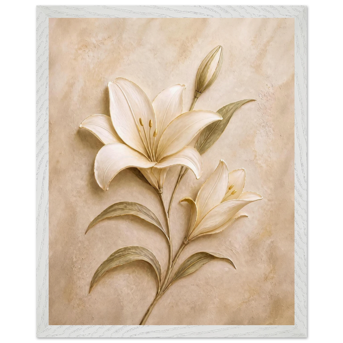 Alabaster Lily: flowers and botanical. Framed fine art print, alternate frame and size.