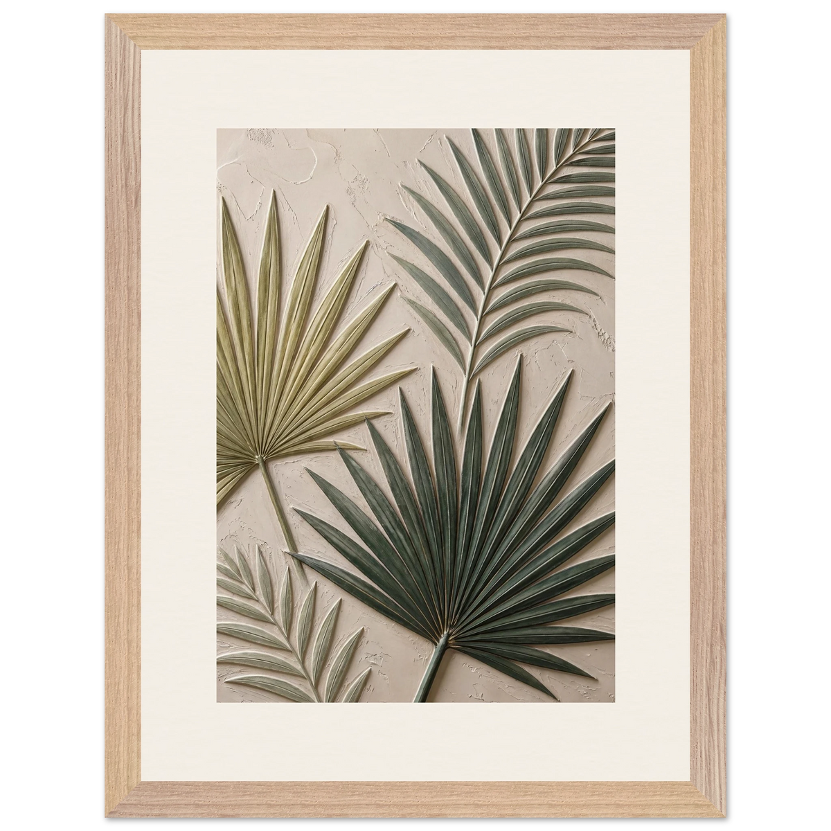Carved Fronds: impasto, leaves and sand tones. Framed fine art print by The Light Stays.