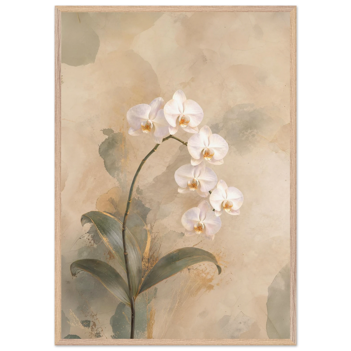 Orchid Luminance: botanical, pale gold and floral art. Framed fine art print by The Light Stays.